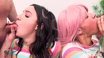 PutaLocu – Las latinas cachondas Digna Moles y Sa Villegas compartiendo lefa en este Creampie Gangbang