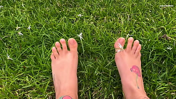 I let you see my feet rubbing and pressing against the grass