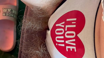 Feet and hairy bush in cute panties closeup