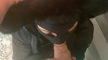 Caged & Collared in Black Downjacket – Blowjob, Doggy & Cum Finish