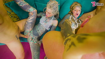 2 Alternative tattooed girls, 6 Cocks – DP, Gagging, Facial cumshot